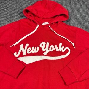 HM Womens Red New York Graphic Hoodie Sweatshirt Size L State Athl 1936 Pullover
